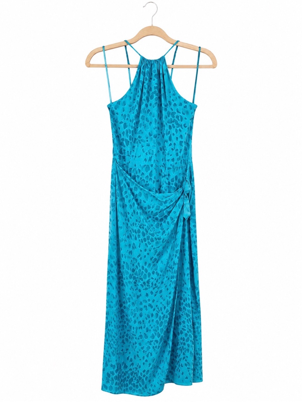 Spenser Jeremy Teal Halter Silk Maxi Dress with Side Knot